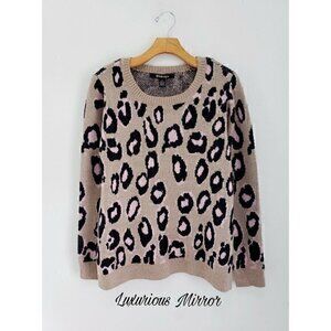 By Design Leopard Print Ivory Rose Knit Crewneck Pullover Sweater Sz XL